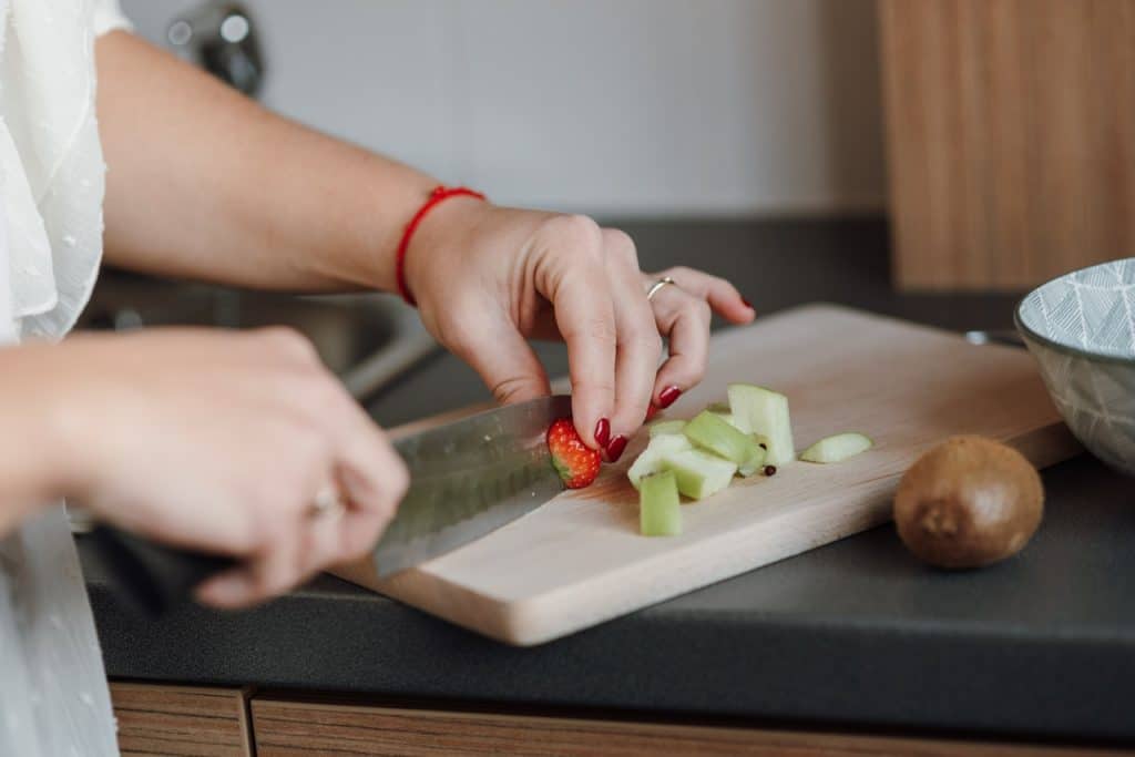 slicing a strawberry